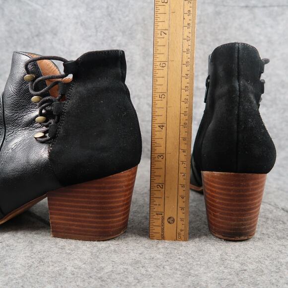 Aldo Shoes Womens 9 Ankle Boots Black Leather Bootis Block Heel Zip Almond Toe - Picture 6 of 12